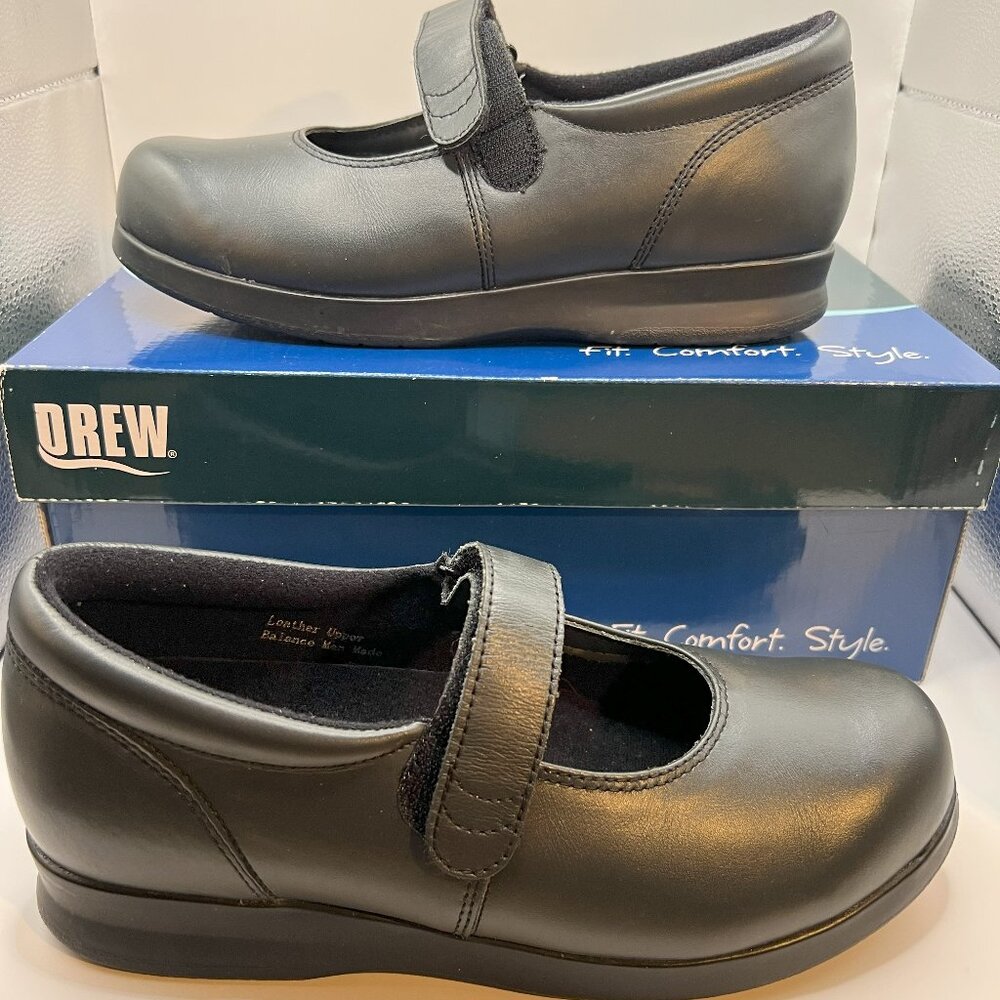 Drew Bloom II Women's Navy Blue Leather Comfort Shoes Mary Jane Flats, Size 7.5N